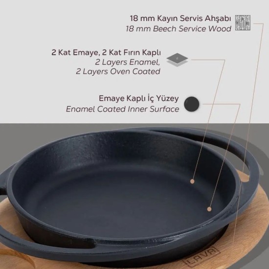 Tava fonta, 12 cm, cu suport din lemn - LAVA