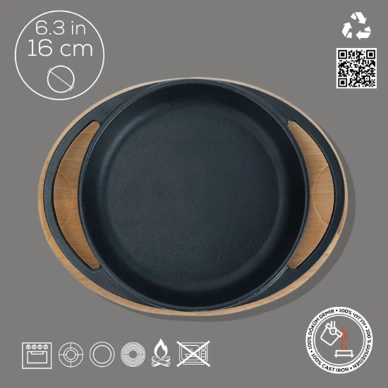 Tava fonta, 16 cm, cu suport lemn - LAVA