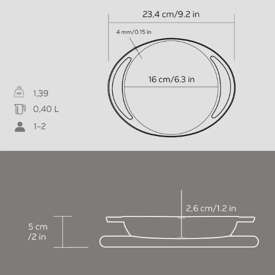 Tava fonta, 16 cm, cu suport lemn - LAVA