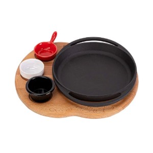 Platou servire fonta, 20 cm, cu suport din lemn - LAVA