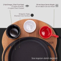 Platou servire fonta, 20 cm, cu suport din lemn - LAVA