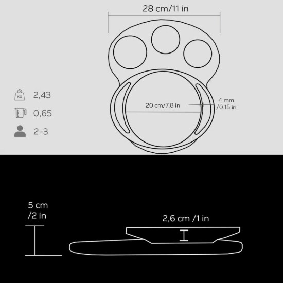 Platou servire fonta, 20 cm, cu suport din lemn - LAVA