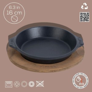 Tava fonta, 16 cm, cu suport din lemn - LAVA