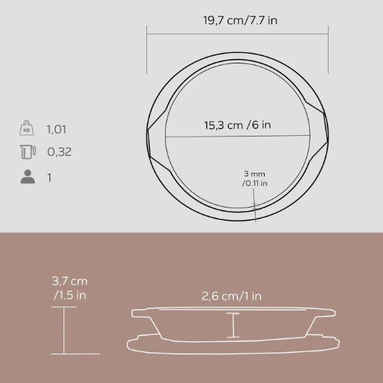 Tava fonta, 16 cm, cu suport din lemn - LAVA