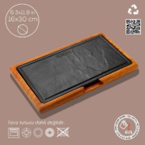 Platou servire fonta, 30 x 16 cm, cu suport din lemn - LAVA