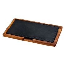 Platou servire fonta, 16 x 30 cm, cu suport din lemn - LAVA