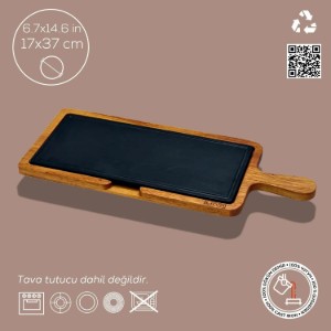 Platou servire fonta, 37 x 17 cm, cu suport din lemn - LAVA