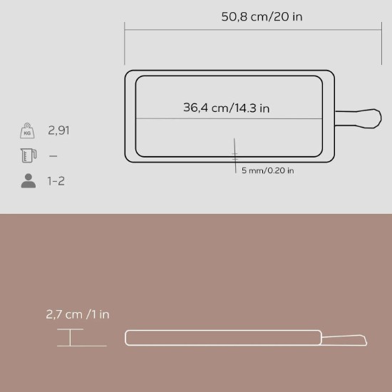 Platou servire fonta, 37 x 17 cm, cu suport din lemn - LAVA