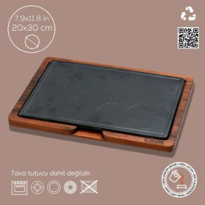 Platou servire fonta, 30 x 20 cm, cu suport din lemn - LAVA