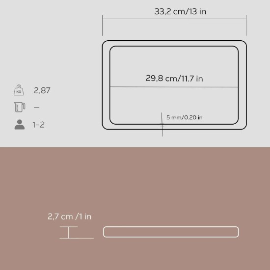 Platou servire fonta, 30 x 20 cm, cu suport din lemn - LAVA
