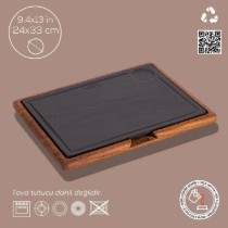 Platou servire, fonta, 24 x 33 cm, cu suport din lemn - LAVA