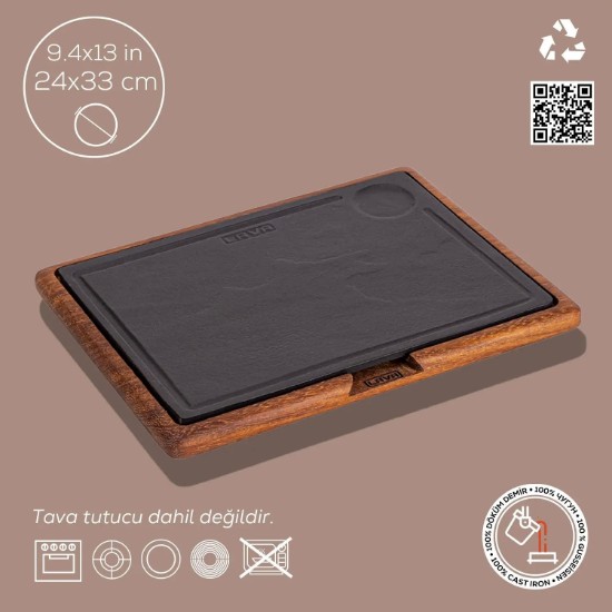 Platou servire, fonta, 33 x 24 cm, cu suport din lemn - LAVA