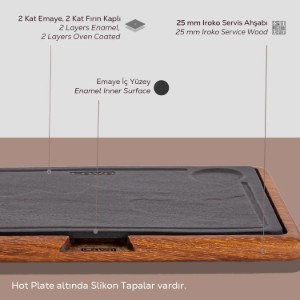 Platou servire, fonta, 33 x 24 cm, cu suport din lemn - LAVA