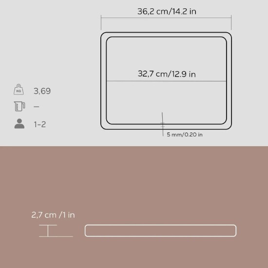 Platou servire, fonta, 33 x 24 cm, cu suport din lemn - LAVA