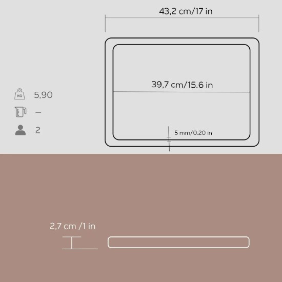 Platou servire fonta, cu suport din lemn, 40 x 30 cm - LAVA