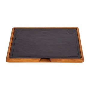 Platou servire fonta, 40 x 30 cm, cu suport din lemn - LAVA