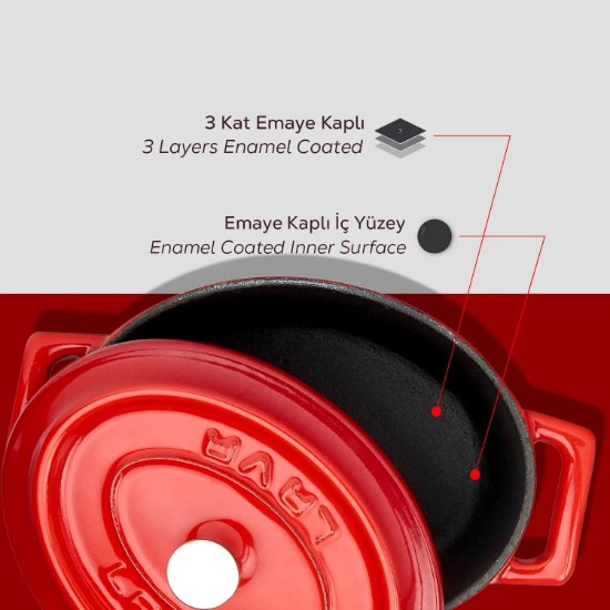 Mini-cratita ovala, fonta, 12cm/0,36L, "Trendy", Rosu - LAVA