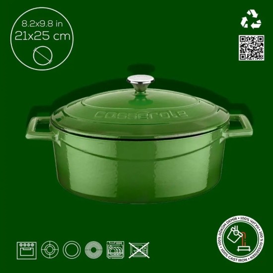 Cratita ovala, fonta, 25cm/3,2L, "Folk", Verde - LAVA