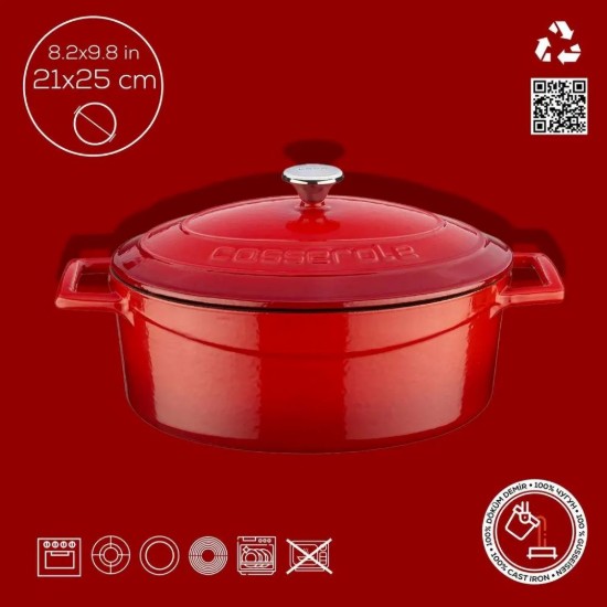 Cratita ovala, fonta, 25cm/3,2L, "Folk", Rosu - LAVA