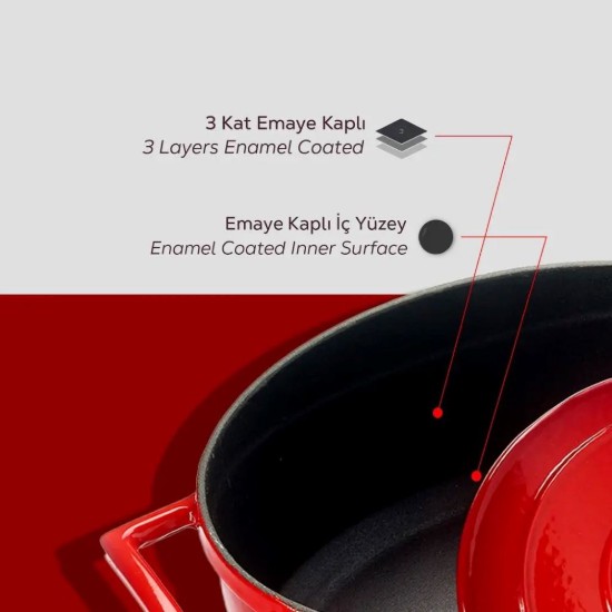 Cratita ovala, fonta, 25cm/3,2L, "Folk", Rosu - LAVA