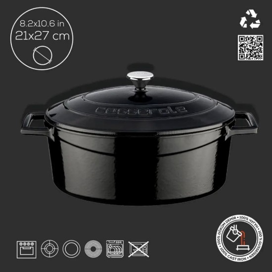 Cratita ovala, fonta, 27cm/3,9L, "Folk", Negru - LAVA