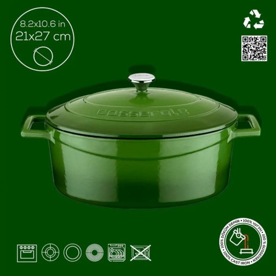 Cratita ovala, fonta, 27cm/3,9L, "Folk", Verde - LAVA