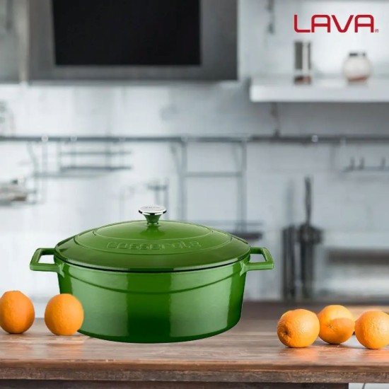 Cratita ovala, fonta, 27cm/3,9L, "Folk", Verde - LAVA