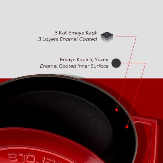 Cratita ovala, fonta, 27cm/3,9L, "Folk", Rosu - LAVA