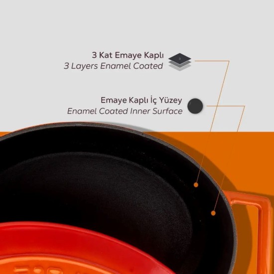 Cratita ovala, fonta, 27cm/3,9L, "Folk", Portocaliu - LAVA