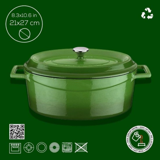 Cratita ovala, fonta, 27cm/3,91L, "Trendy", Verde - LAVA