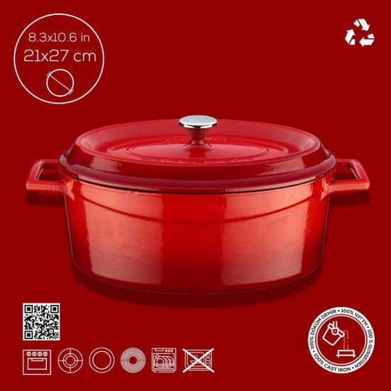 Cratita ovala, fonta, 27cm/3,91L, "Trendy", Rosu - LAVA