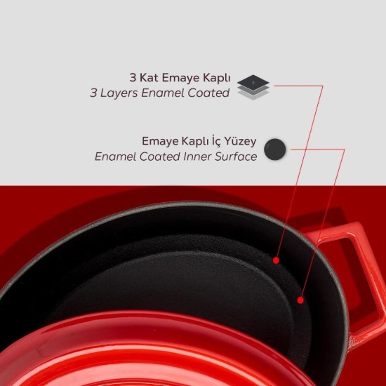 Cratita ovala, fonta, 27cm/3,91L, "Trendy", Rosu - LAVA