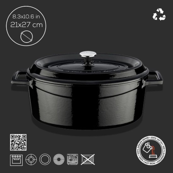 Cratita ovala, fonta, 27cm/3,91L, "Trendy", Negru - LAVA