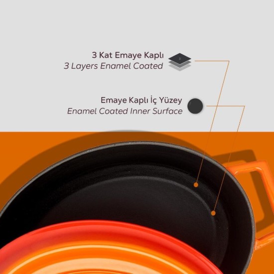 Cratita ovala, fonta, 27cm/3,91L, "Trendy", Portocaliu - LAVA