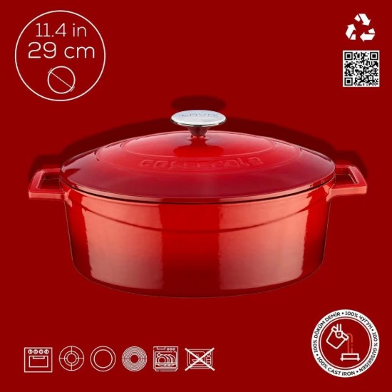 Cratita ovala, fonta, 29cm/4,67L, "Folk", Rosu - LAVA