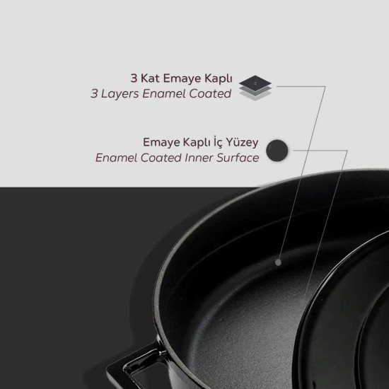 Cratita ovala, fonta, 29cm/4,67L, "Folk", Negru - LAVA