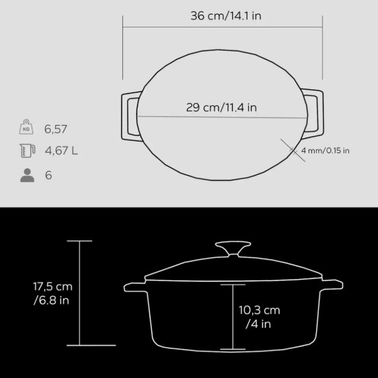 Cratita ovala, fonta, 29cm/4,67L, "Folk", Negru - LAVA