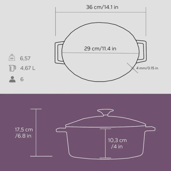 Cratita ovala, fonta, 29cm/4,67L, "Folk", Mov - LAVA