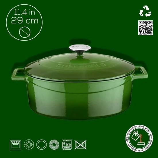 Cratita ovala, fonta, 29cm/4,67L, "Folk", Verde - LAVA
