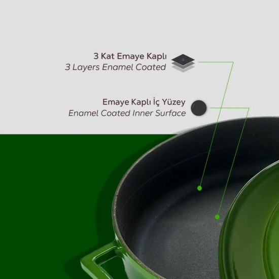 Cratita ovala, fonta, 29cm/4,67L, "Folk", Verde - LAVA