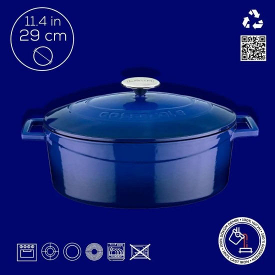 Cratita ovala, fonta, 29cm/4,67L "Folk", Albastru - LAVA