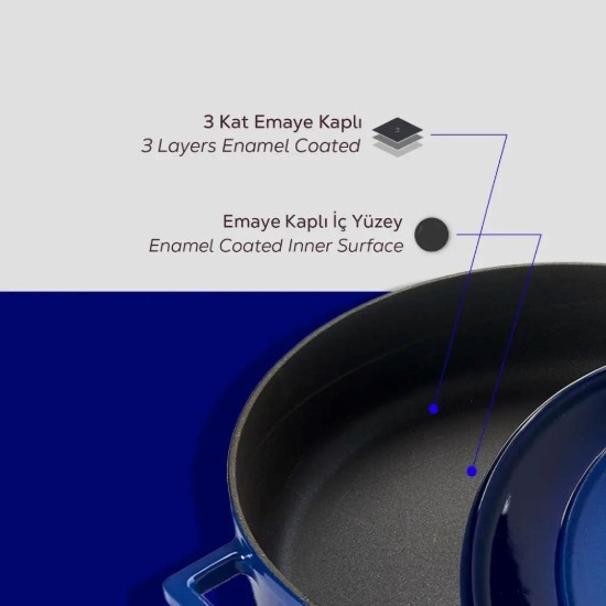 Cratita ovala, fonta, 29cm/4,67L "Folk", Albastru - LAVA