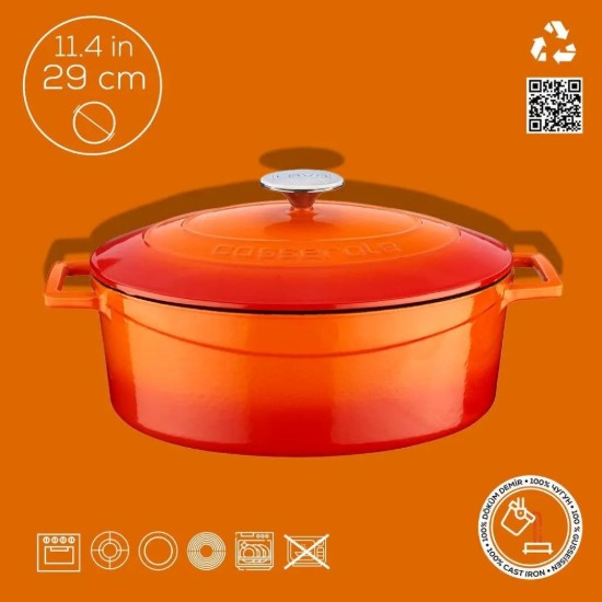 Cratita ovala, fonta, 29cm/4,67L, "Folk", Portocaliu - LAVA