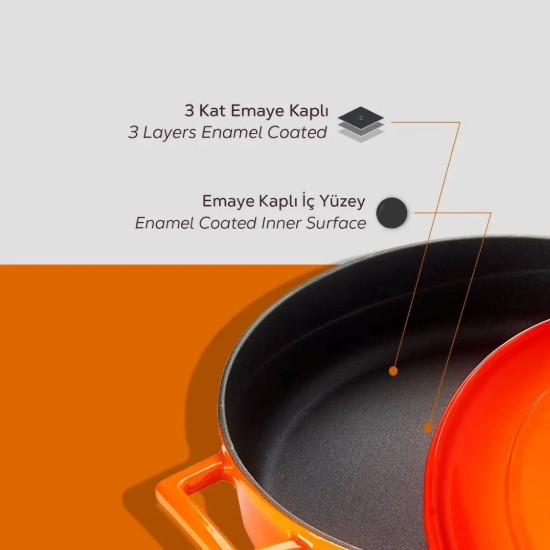 Cratita ovala, fonta, 29cm/4,67L, "Folk", Portocaliu - LAVA