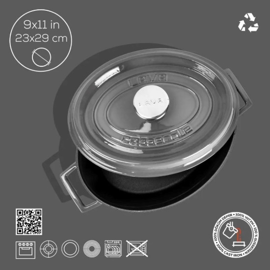 Cratita ovala, fonta, 29cm/4,7L, "Premium", Gri - LAVA