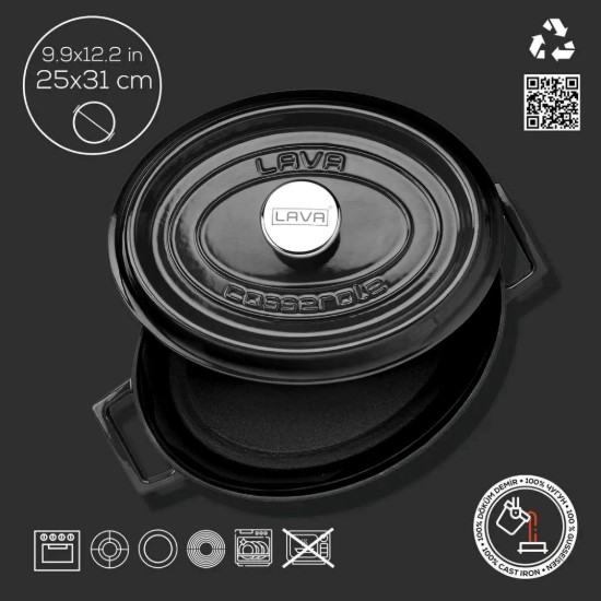 Cratita ovala, fonta, 31cm/5,47L, "Trendy", Negru - LAVA
