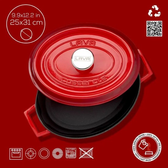 Cratita ovala, fonta, 31cm/5,47L, "Trendy", Rosu  - LAVA