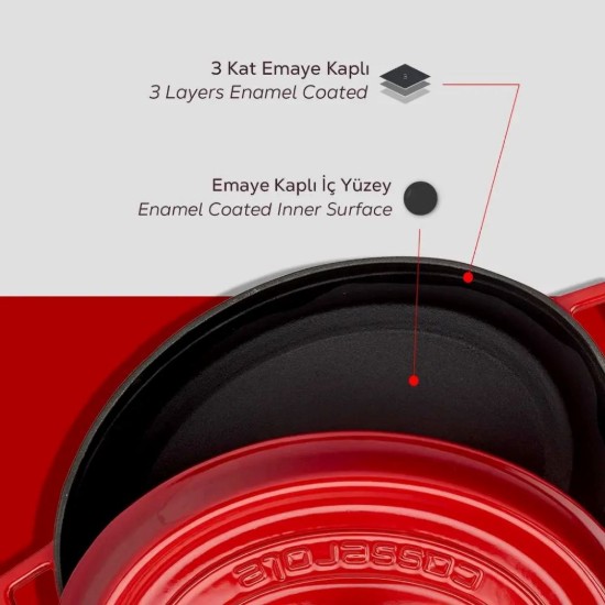 Cratita ovala, fonta, 31cm/5,47L, "Trendy", Rosu  - LAVA