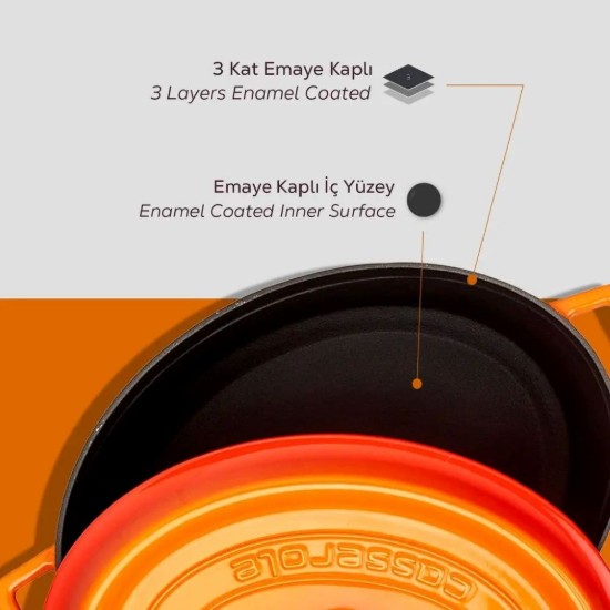 Cratita ovala, fonta, 31cm/5,47L, "Trendy", Portocaliu - LAVA