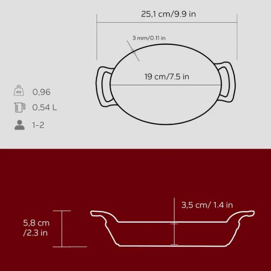 Tava ovala fonta, 19 x 14 cm, Rosu - LAVA